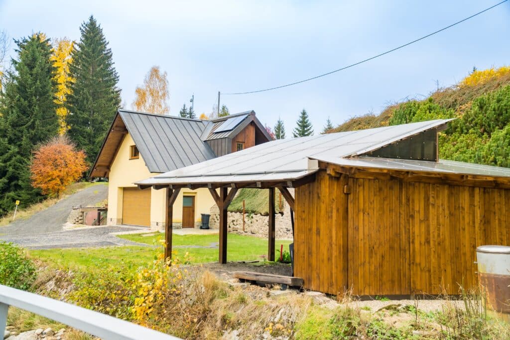 Solar carport outside a home