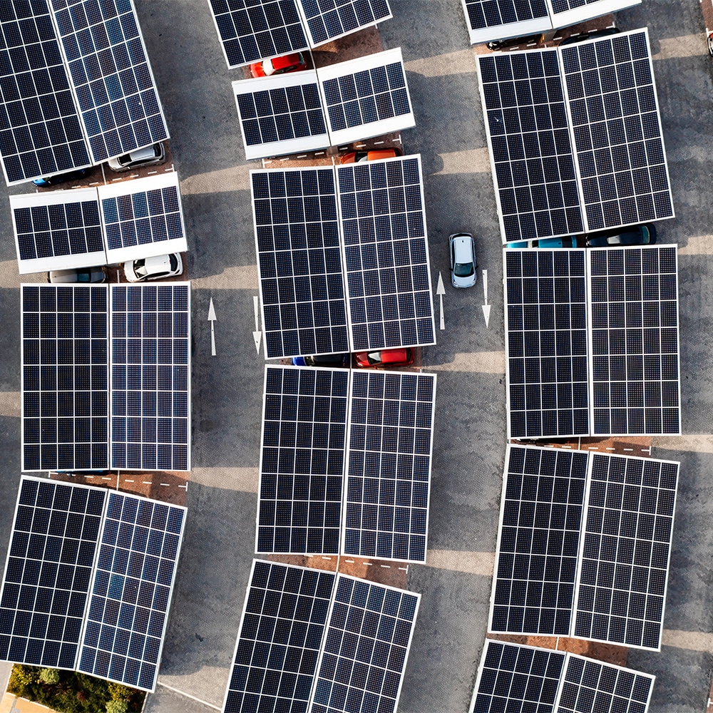 Commercial solar carports with cars under